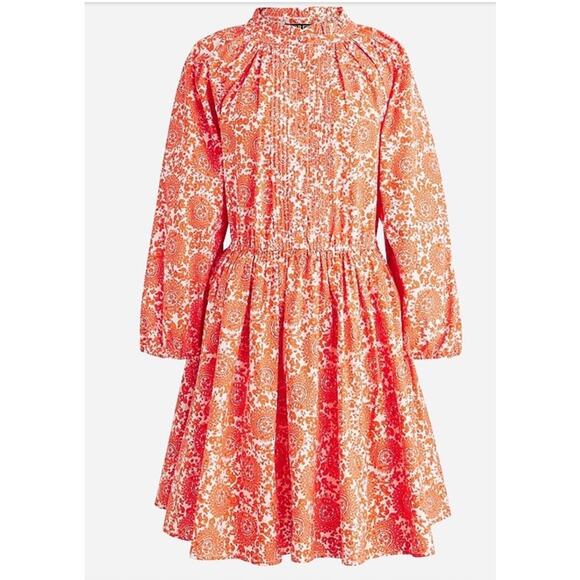 J. Crew Ruffle Collar Mini Dress Sz Large Poplin Floral Bouquet Pockets - Picture 1 of 10